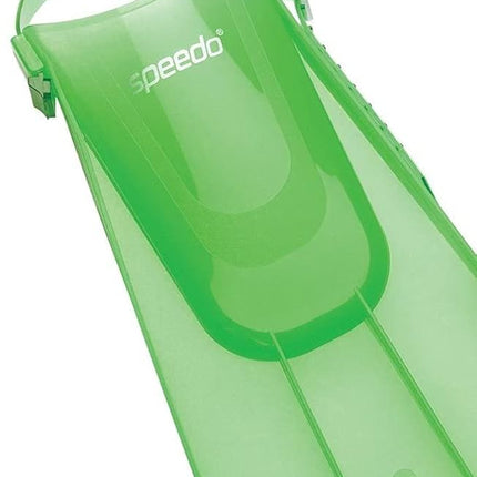 Speedo Unisex-Child Aqua Quest Swim Mask, Snorkel & Fins Set, Glow Green, Large/X-Large
