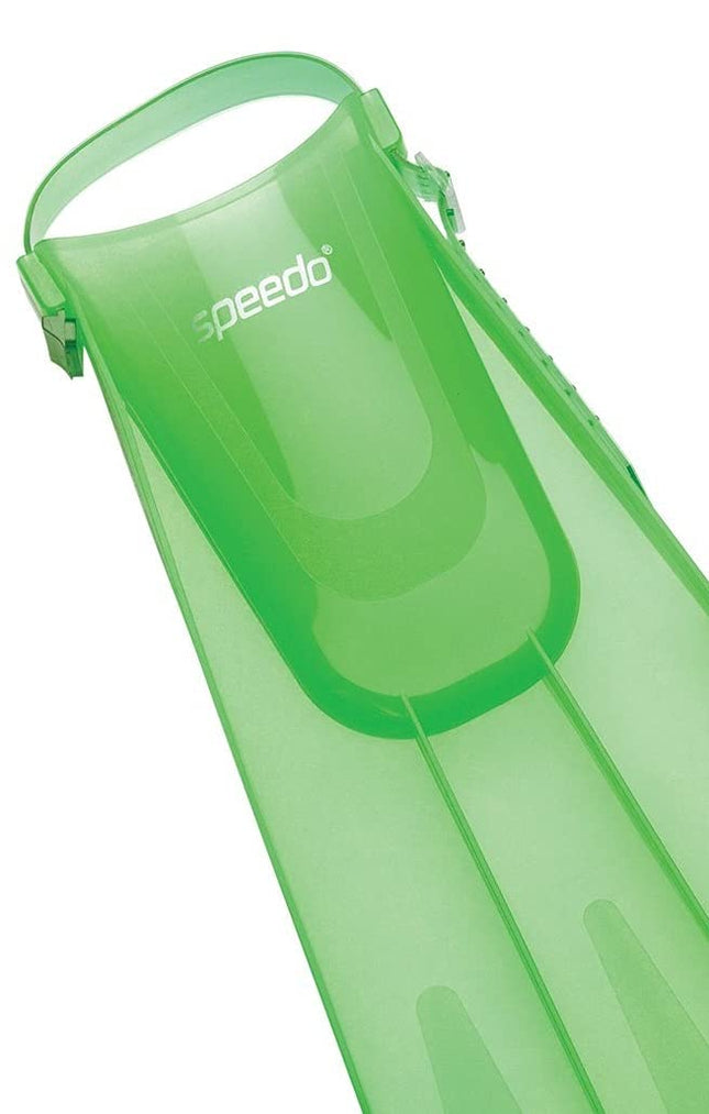 Speedo Unisex-Child Aqua Quest Swim Mask, Snorkel & Fins Set, Glow Green, Large/X-Large