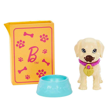 Barbie Doll and Accessories Pup Adoption Playset with Brunette Doll in Purple, 2 Puppies, Color-Change Animal and Pee Pad, Working Carrier and 10 Pieces