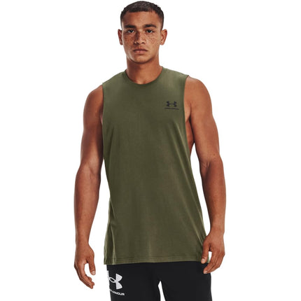 Under Armour Mens Left Chest Cut-Off Tank-Top Gree