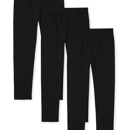 The Children's Place Girls' 3 Pack Fleece Lined Leggings, Solid Black, XX-Large