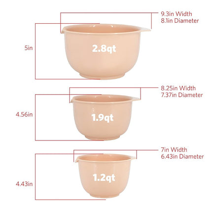 Cuencos mezcladores Glad con boquilla | Diseño anidable para ahorrar espacio | Plástico antideslizante, sin BPA, apto para lavavajillas | Suministros de cocina y repostería, Rubor, Juego de 3 piezas