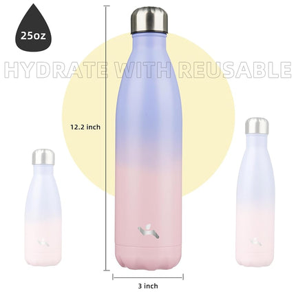Konokyo Insulated Water Bottles,25oz Double Wall Stainless Steel Vacumm Metal Flask for Sports Travel,Pastel Sunset