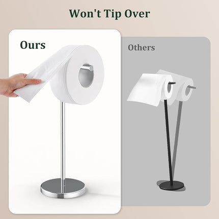 Toilet Paper Holder Stand, Freestanding Tissue Roll Holder for Bathroom, Rustproof Toilet Paper Stand Storage for 4 Rolls, 304 Stainless Steel and Anti-Slip Weighted Base, Chrome