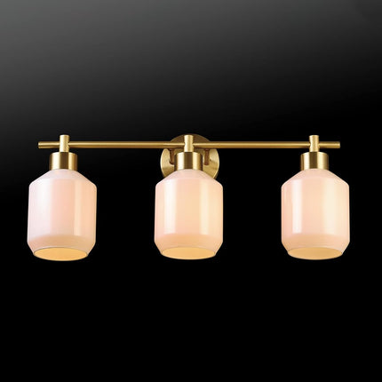 Globe Electric 52055 Cannes 3-Light, Gold Bathroom Vanity Light Fixtures, Modern Wall Lighting with Milk Glass Shades, Vanity Lights for Bathroom, Brass Bathroom Light fixtures