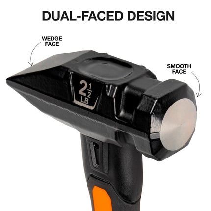 Klein Tools H80602 Sledgehammer, 2-1/2 Pound Blacksmith Hammer with Fiberglass Handle and Wedge Face, Shock-Resistant Design for Striking and Demolition, Includes Lanyard Hole