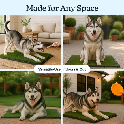 PETMAKER - Dog Grass Mat with Tray - 35.5" x 23.5" Reusable Dog Pee Pads - Artificial Grass Mat for Indoor Outdoor