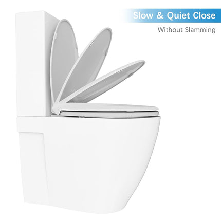 Durable Elongated Toilet Seat with Slow Soft Close - Easy to Install and Clean, Never Loosens - White, Fits Most Elongated Toilets