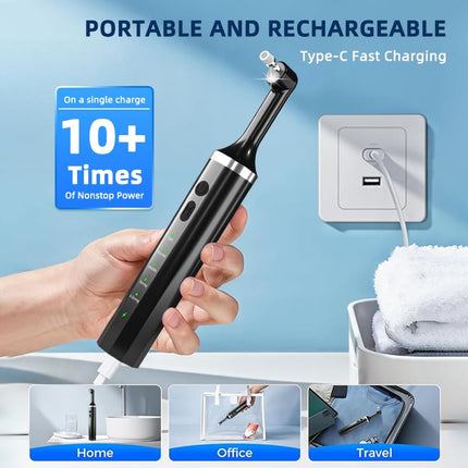 Teeth Polisher with 5 Brush Heads 8 Polish Pastes 5 Speed Modes and LED Light IPX6 Waterproof Tooth Polishing Kit Teeth Cleaner Tools for Home Use Teeth Whitening and Cleaning (Style White)