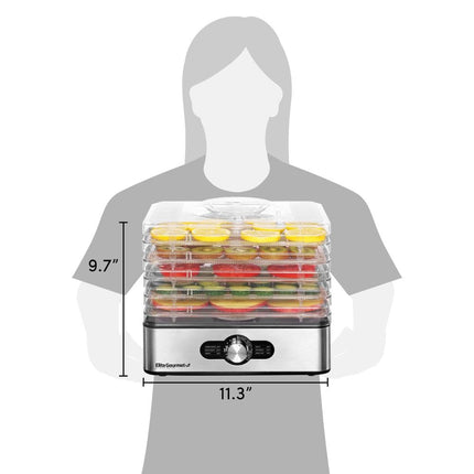 Déshydrateur alimentaire Elite Gourmet, déshydrateur alimentaire avec plateaux en acier inoxydable, commandes de température réglables, pour viande séchée, herbes, fruits, légumes, collations, 5 plateaux