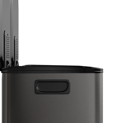 GarveeHome 2 x 4 gal Stainless Steel Double Trash Can with Lid for Kitchen, Large Dual Trash and Recycle Bin Combo, Step-on Kitchen Metal Garbage Cans, PP Inner Buckets, Liner Rim, Black