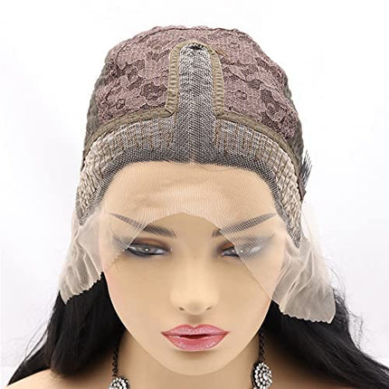 Xiweiya 1B Black Wigs Long Body Wavy Synthetic 12×1 T Part Synthetic Lace Front Wig Dark Black Soft Natural Hair Replacement Full Wig Heat Resistant Fiber For Women 24 inch