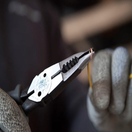Klein Tools J206-8C Long Nose All-Purpose Spring Loaded Pliers, Forged Steel with Dual Material Journeyman Handles