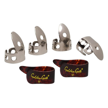 Golden Gate GP1-3T Thumb & Finger Pick Pack – Stainless Steel/Mock Tortoise – Medium