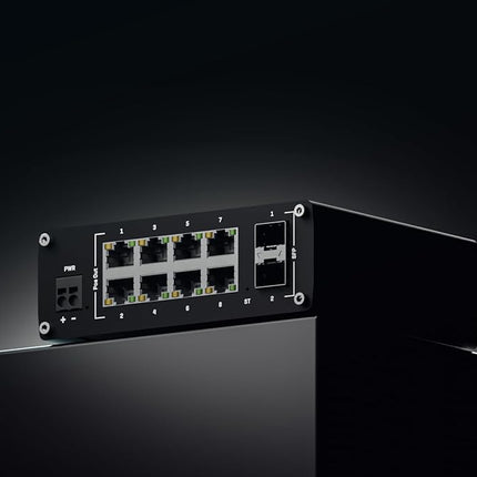 Teltonika TSW202 Managed PoE+ switch, 8 x Gigabit Ethernet, 2 x SFP, Profinet certified, integrated DIN rail bracket, durable design