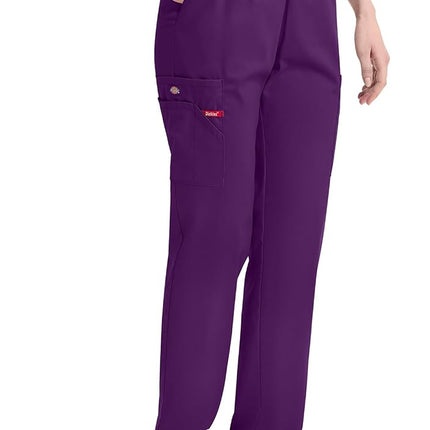 Dickies EDS Signature Scrubs for Women, Elastic Waist Pull-On Cargo Pants for Women in Soft Brushed Poplin 86106, Eggplant, M