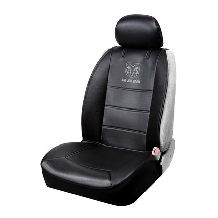 Plasticolor 008624R25 Housse de siège sans côté 3 pièces avec logo brodé Dodge RAM gris, housse de siège de voiture, camion ou VUS de qualité supérieure avec pochette de rangement, noir