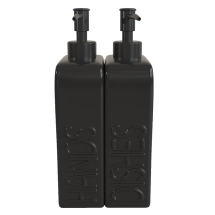 Karisky Ceramic Soap Dispenser Set, 2 Pack Kitchen Soap Dispenser with Funnel, Non-Slip Silicone Pads, Liquid Hand Soap and Dish Soap Dispenser for Kitchen, Bathroom, Matte Black