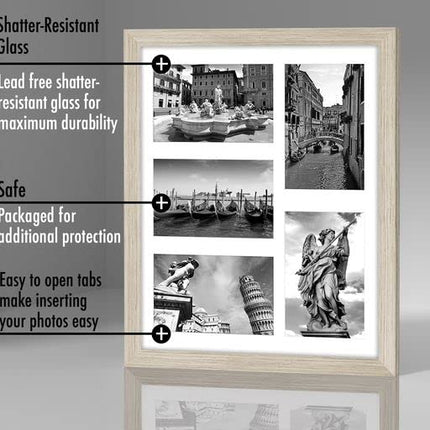 Americanflat 6x4 Collage Photo Frame with Shatter-Resistant Glass - Signature Collection - Fits Five 4x6 Photos or Use as One 11x14 Picture Frame for Wall Display - Driftwood