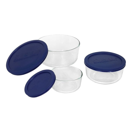 Pyrex Storage Round Food Storage Container Set with Blue Lids (6-Piece Set)