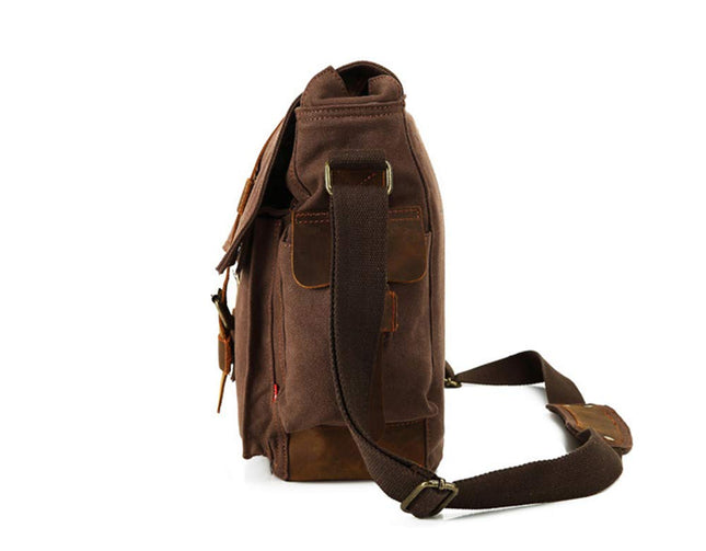 Sechunk Bolsos cruzados de lona para hombre, café, 13,3