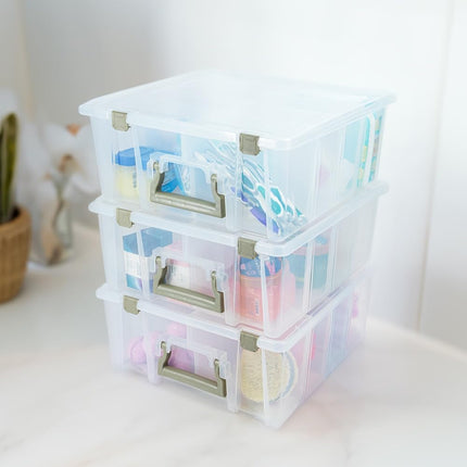 ArtBin Super Satchel Double Deep 3-Pack, Portable Art & Craft Organizers with Handles, [3] Plastic Storage Cases, Rose Accents, Polypropylene, Clear & Gold