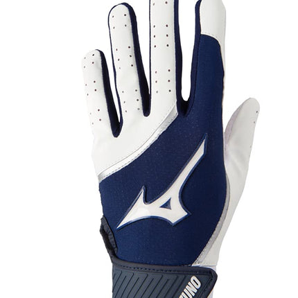 Mizuno MVP Youth Baseball Batting Glove, White-Navy, Medium
