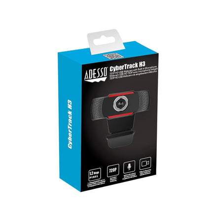 Adesso CyberTrack H3, 720p HD Webcam, Built-In Microphone, USB 2.0, 720p HD Video Resolution, 1.3MP CMOS Sensor, Compatible with Zoom, Skype, Windows 10/8/7/Vista, Mac OS X 10.6