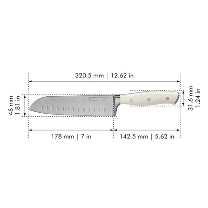 HENCKELS Forged Accent Razor-Sharp 7-inch Hollow Edge Santoku Knife, White Handle, German Engineered Informed by 100+ Years of Mastery