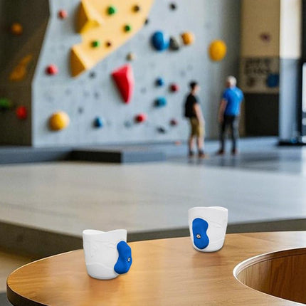 Two Stones Rock Climbing Coffee Mug (White + Blue, Ceramic, 450ml, Novelty, Reusable)