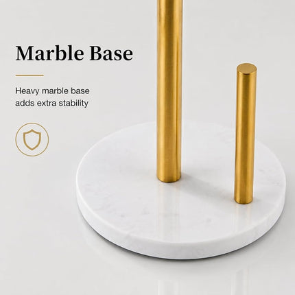Brushed Gold Paper Towel Holder,Stainless Steel Paper Towel Holder for Kitchen Roll Organize, Standard or Jumbo-Sized Roll Paper, Countertop Roll Dispenser with Marble Base