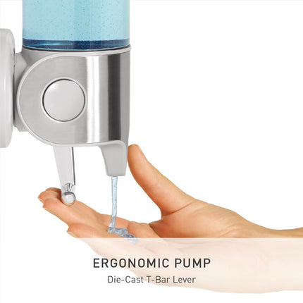 simplehuman BT1028 444ml Twin Wall Mounted Soap Dispenser Pump for Soap, Shampoo, Conditioner, Shower Gel, Suitable for Bathroom, Easy to Install, Rustproof, Brushed Stainless Steel
