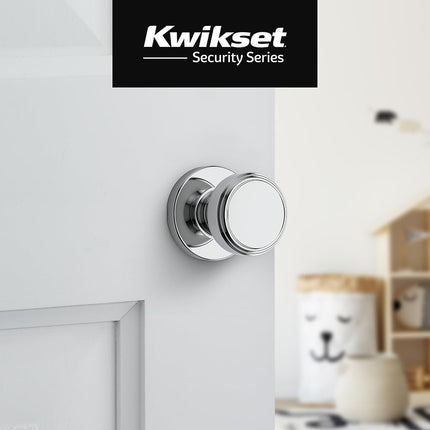 Kwikset Maven Interior Passage Door Knob, Handle for Closet and Hallway Doors, Round Non-Locking Doorknob in Polished Chrome, with Microban Protection