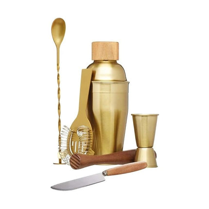 BarCraft Cocktail Set 450ML 6pc Brass Gift Boxed