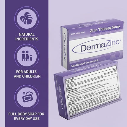 Dermalogix DermaZinc Jabón de Zinc Terapéutico Tratamiento Medicado - 5 Barras Nuevo Tamaño Más Grande