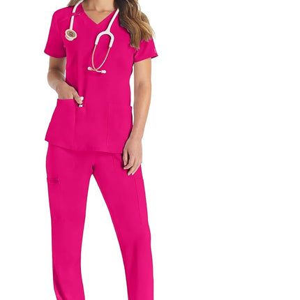 Dickies Playera Médica Cuello V con 2 Bolsillos para Mujer, Control de Humedad y Tela Elástica 360°, Talla Grande DK615, 4XL, Rosa Fuerte