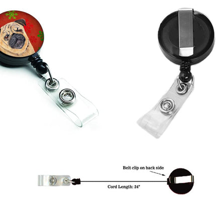 Caroline's Treasures Pug Red & Green Snowflakes Christmas Retractable Badge Reel, Multicolor (SC9411BR)