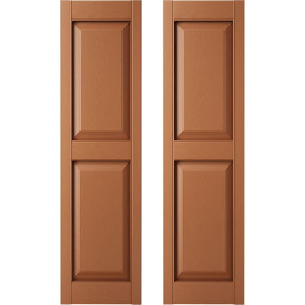 12 in. W x 34 in. H Builders Edge, TailorMade Two Equal Panels, Raised Panel Shutters, Includes Matching Installation Spikes (Per Pair), 471 - Treated Cedar