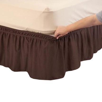 Pleated Three Sides Fabrics Wrap Around Style Egyptian Cotton Elastic 17 inch Drop Dust Bed Skirt for Twin/Full,Queen,King Size Beds(Queen, Brown)