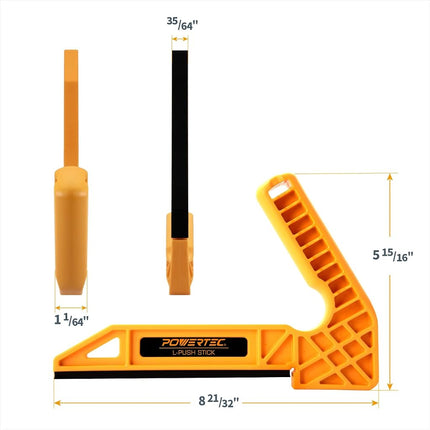 POWERTEC 71452 Poussoir en plastique en L | Outils de poussée en L de luxe pour le travail du bois (brevet en instance)