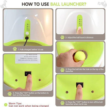 MEKAPLE Automatic Dog Ball Launcher, Dog Ball Thrower Machine with 10-30Ft 3 Launching Distance, Interactive Toys for Small Dogs Indoor & Outdoor, 15 Mini Tennis Balls Light Green