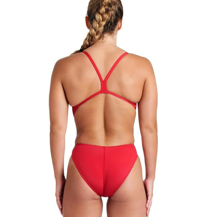 ARENA Solid Challenge Team One Piece Women's Swimsuit, Quick Dry Women's Swimwear, Chlorine Resistant Eco MaxLife Fabric Sports Swimsuit, UV Protection and Lined Front Fabric Red-White