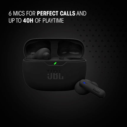 JBL Vibe Beam 2 - True Wireless NC Earphones with Pure Bass, Smart Ambient Tech, 4 Microphones for Clear Calls, Up to 40 Hours Playback, IP54 Dust/Waterproof (Black)