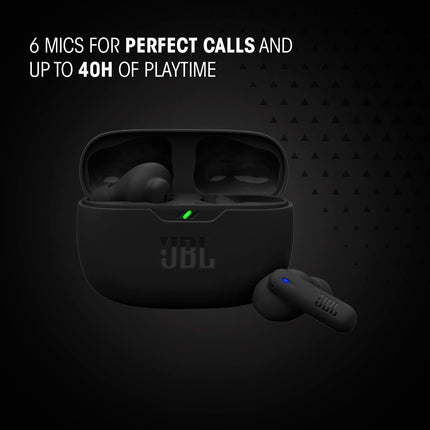 JBL Vibe Beam 2 - Auriculares inalámbricos con cancelación de ruido y Pure Bass, tecnología Smart Ambient, 4 micrófonos para llamadas nítidas, hasta 40 horas de reproducción, resistencia al polvo y al agua IP54 (negro)