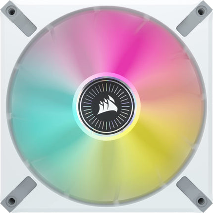 Corsair iCUE ML140 RGB ELITE, ventilador PWM RGB de 140 mm (tecnología Corsair AirGuide, cojinete de levitación magnética, hasta 1600 RPM, bajo nivel de ruido, incluye iCUE Lighting Node CORE) paquete doble - Blanco (CO-9050119-WW)