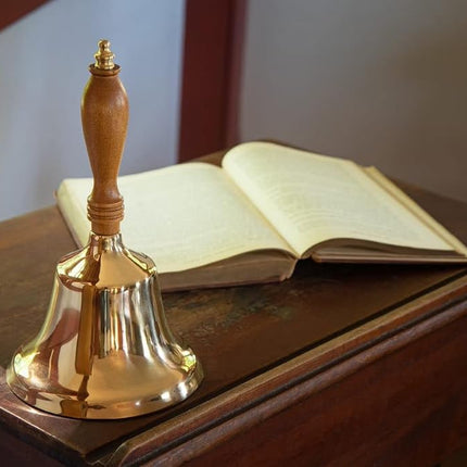 Bevin Bells Solid Brass Hand Bell | 2HB | New England Hardwood Handle | Elegant Hand Call Bell | Noise Makers | Loud Brass Bells | Easy to Grip Handle | Teacher Handheld Bell | Made in CT, USA