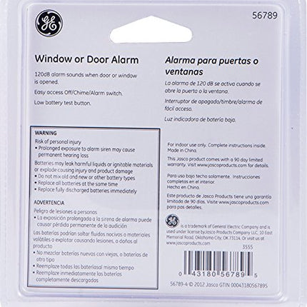 Alarme personnelle de sécurité pour fenêtre et porte GE, 1 unité, Protection DIY, Alerte cambrioleur, Carillon/Alarme sans fil, Installation facile, Sécurité à domicile, Idéale pour la maison, le garage, l'appartement et plus encore, Blanc, 56789