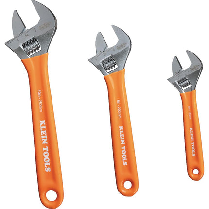 KLEIN TOOLS D5073 Adjustable Wrench Set, Extra Capacity, 6-Inch, 8-Inch, 10-Inch, Forged Heat Treated Alloy Steel, Metric and SAE, 3-Piece