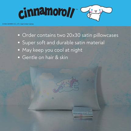 Cinnamoroll Beauty Silky Satin Standard 2 Pack Reversible Pillowcase Cover 20x30 for Hair and Skin, (Officially Licensed Product) by Franco Collectibles