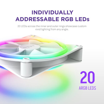 NZXT F120 RGB Duo - 120mm Dual-Sided RGB PC Case Fan - White